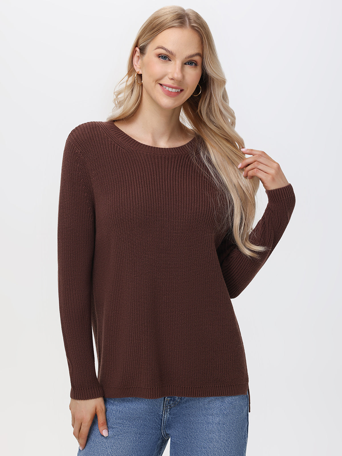 Emma: 100% Cotton Crewneck Shaker Stitch Sweater