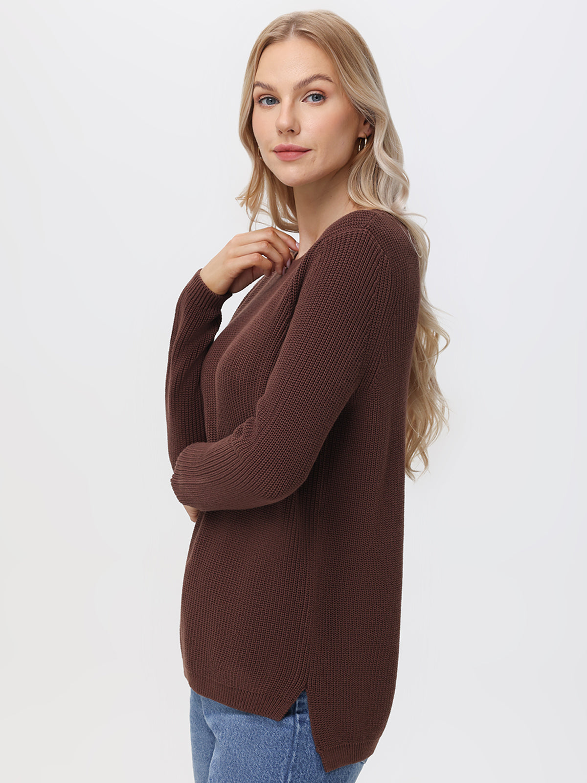 Emma: 100% Cotton Crewneck Shaker Stitch Sweater