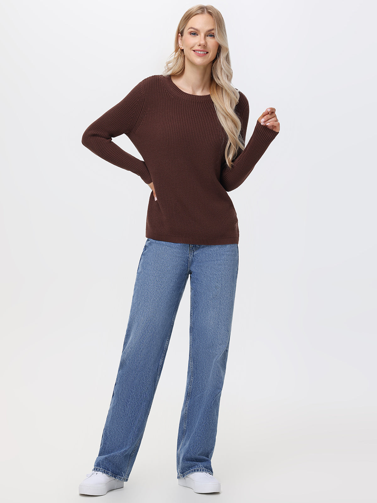 Emma: 100% Cotton Crewneck Shaker Stitch Sweater