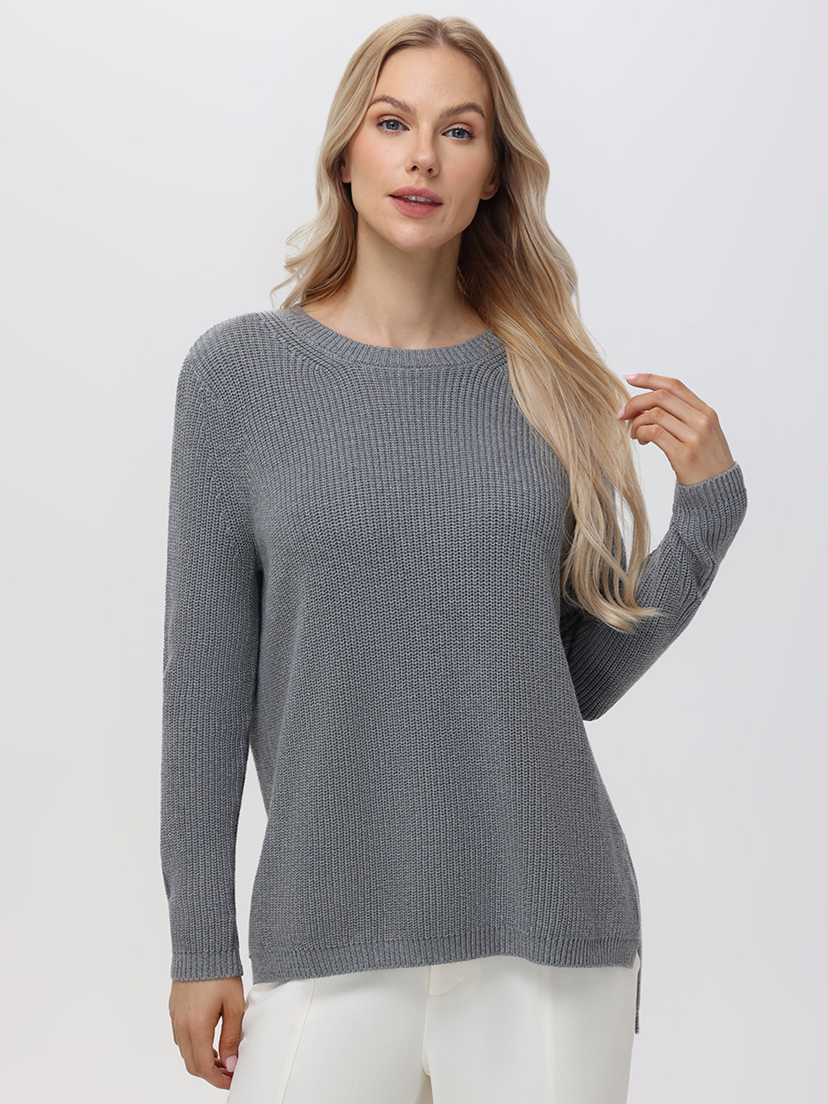 Emma: 100% Cotton Crewneck Shaker Stitch Sweater