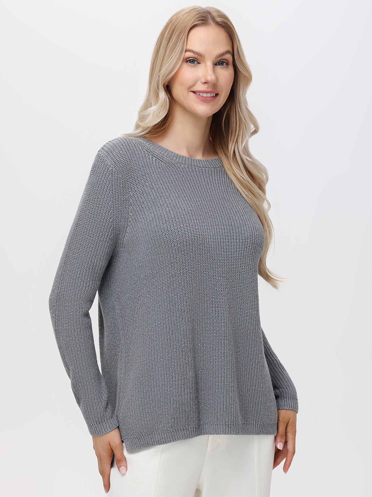 Emma: 100% Cotton Crewneck Shaker Stitch Sweater