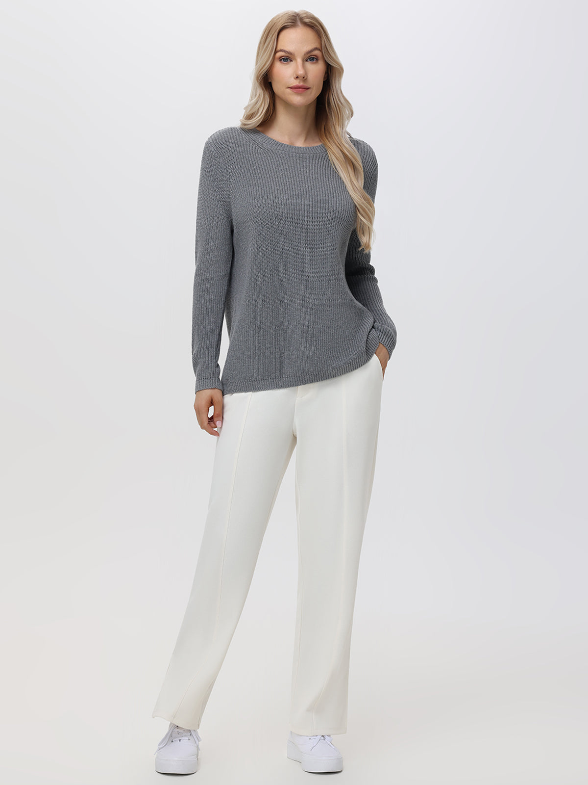 Emma: 100% Cotton Crewneck Shaker Stitch Sweater