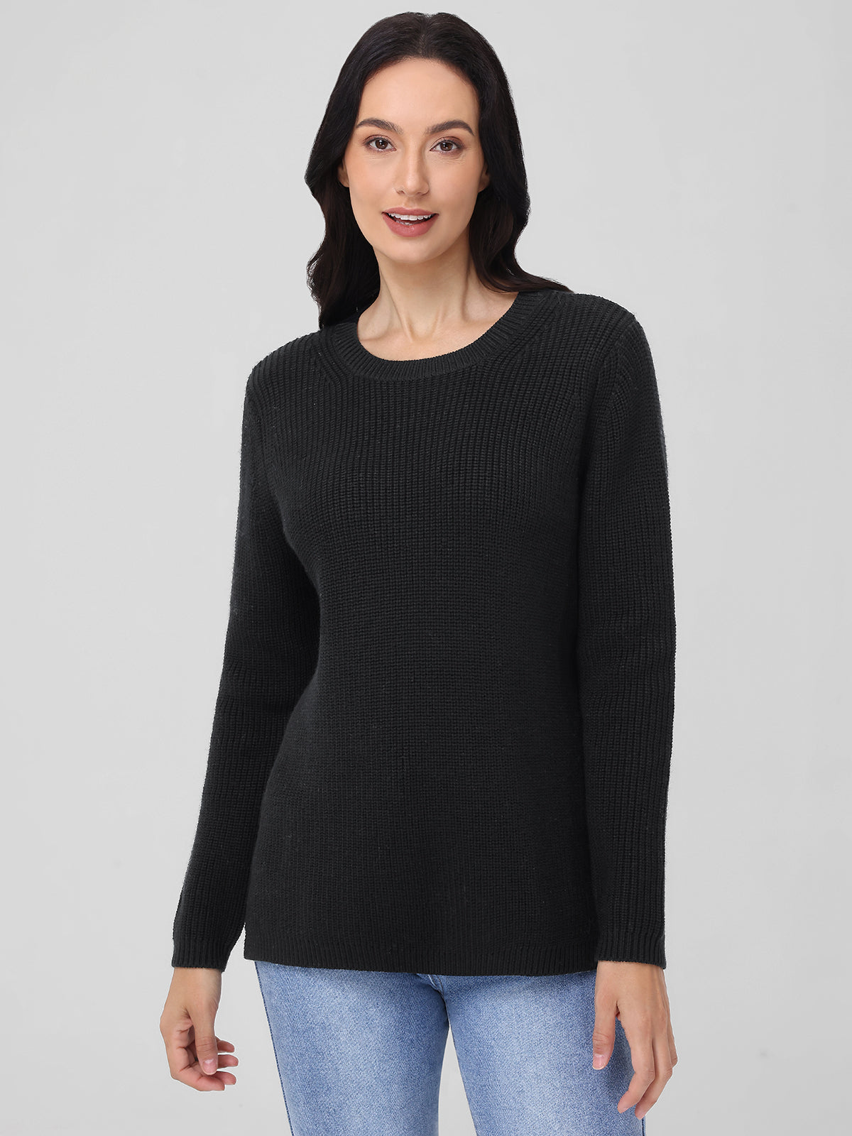 Emma: Wool Crewneck Shaker Stitch Sweater