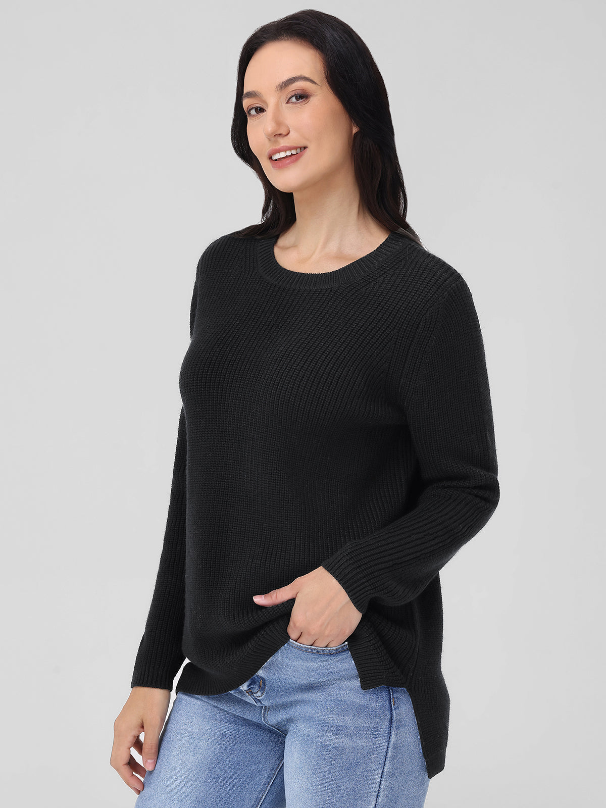 Emma: Wool Crewneck Shaker Stitch Sweater