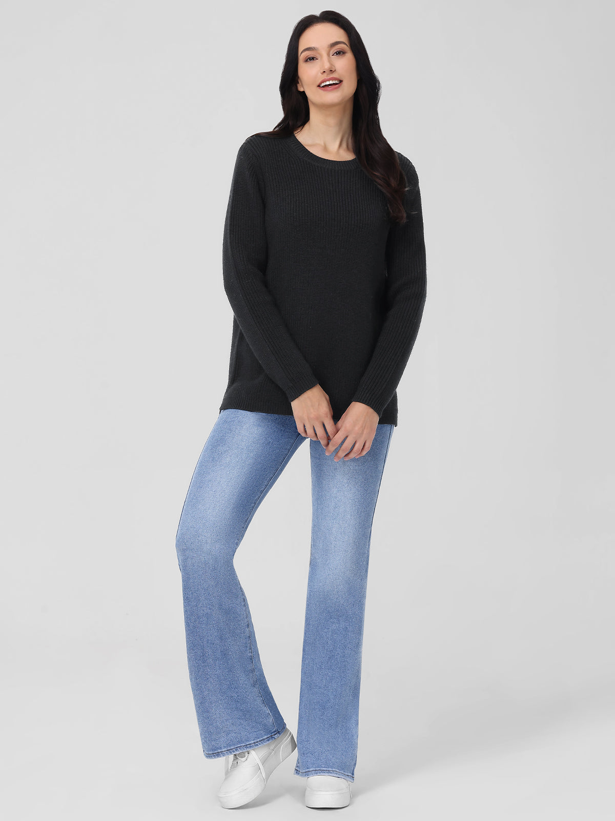 Emma: Wool Crewneck Shaker Stitch Sweater