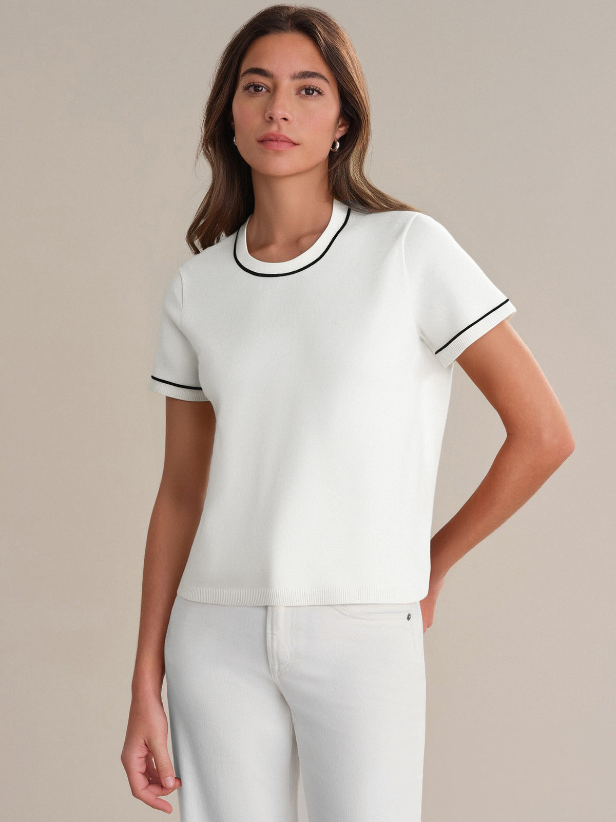 Gina: Contrast Cotton Knit Pullover