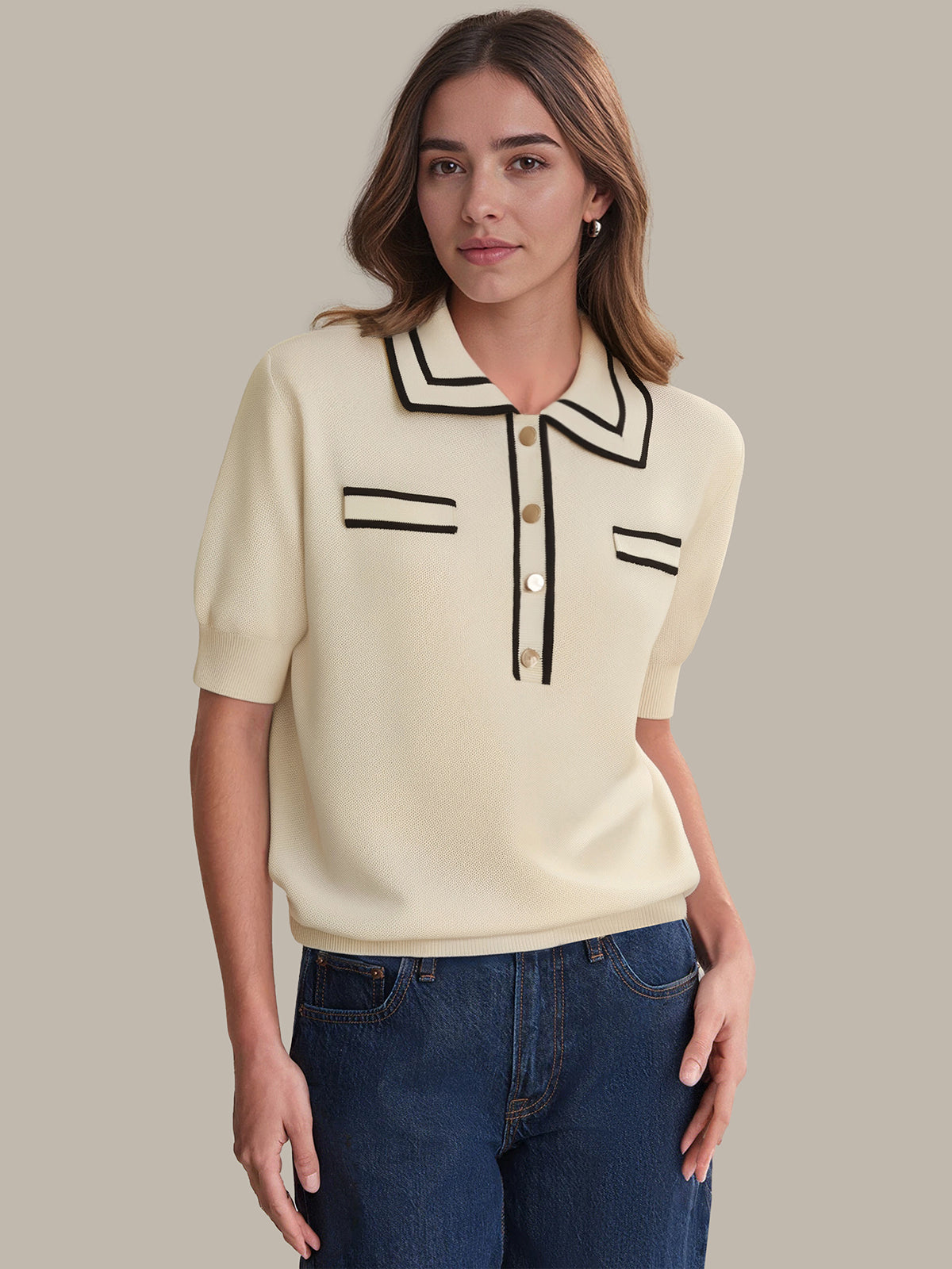 Vita: Contrast Trim Cotton Pullover
