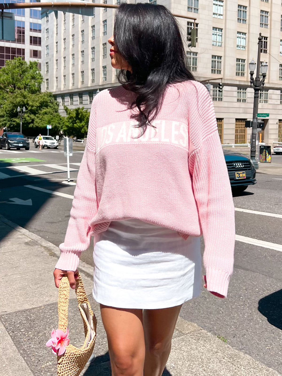 Los Angeles: 100% Cotton Crewneck Shaker Stitch Sweater