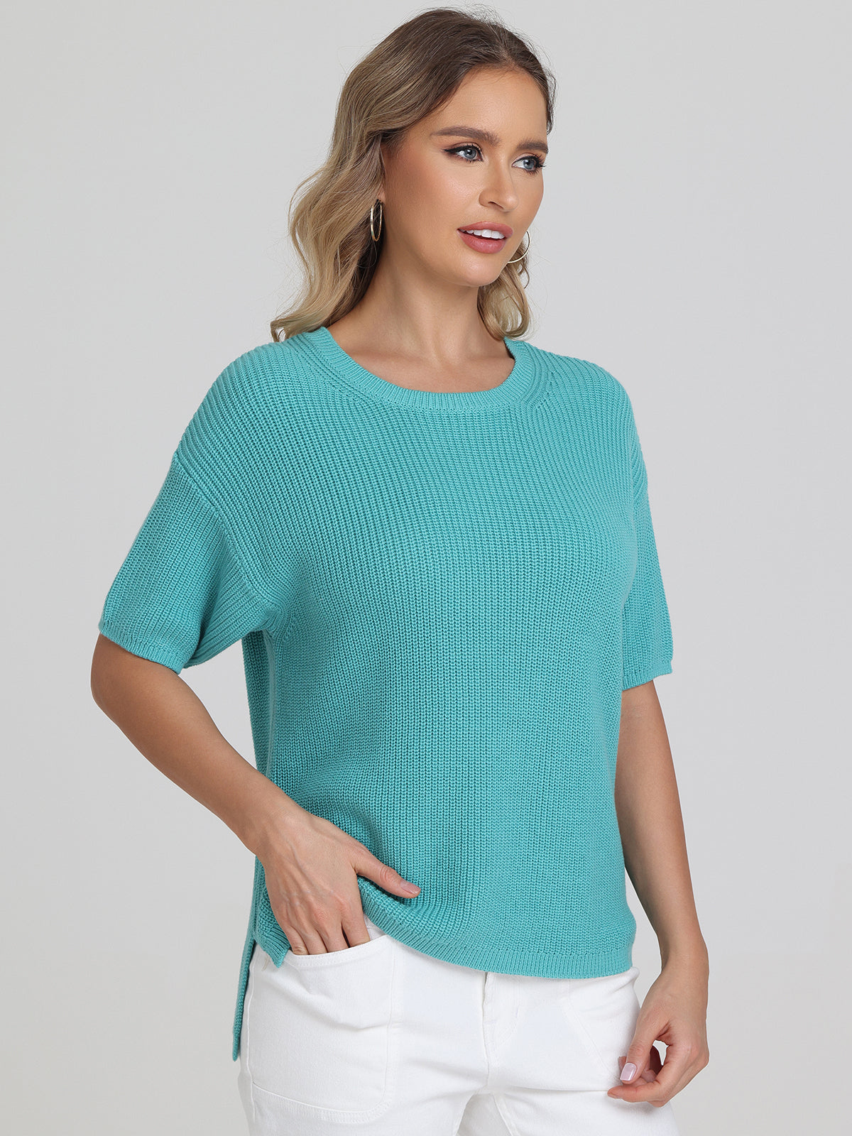 Emma: 100% Cotton Crewneck Shaker Stitch Tee