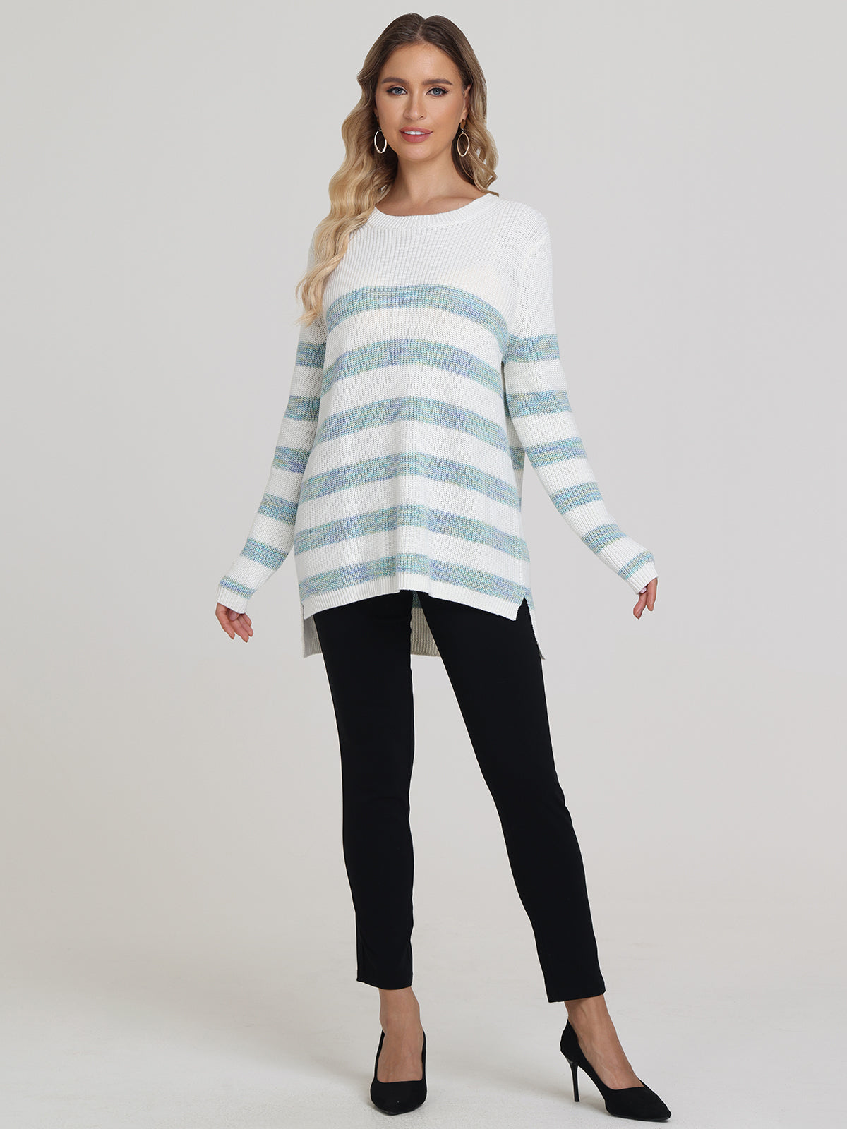 Emma: Stripe Crewneck Shaker Sweater