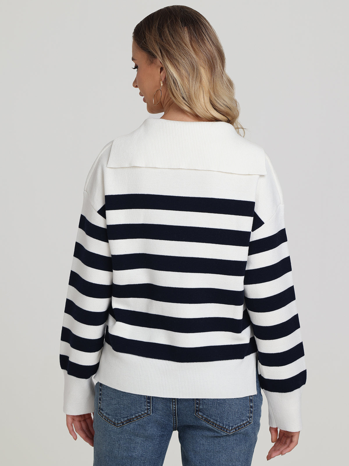 Peggy: Stripe Open Collar Sweater