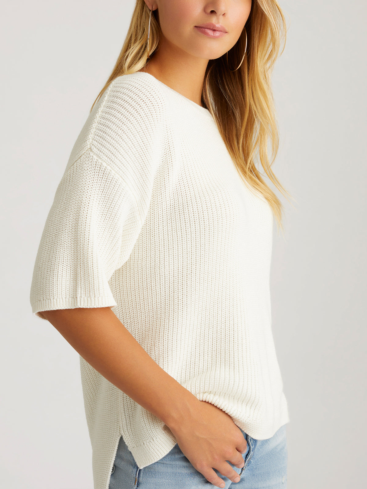 Emma: 100% Cotton Crewneck Shaker Stitch Tee