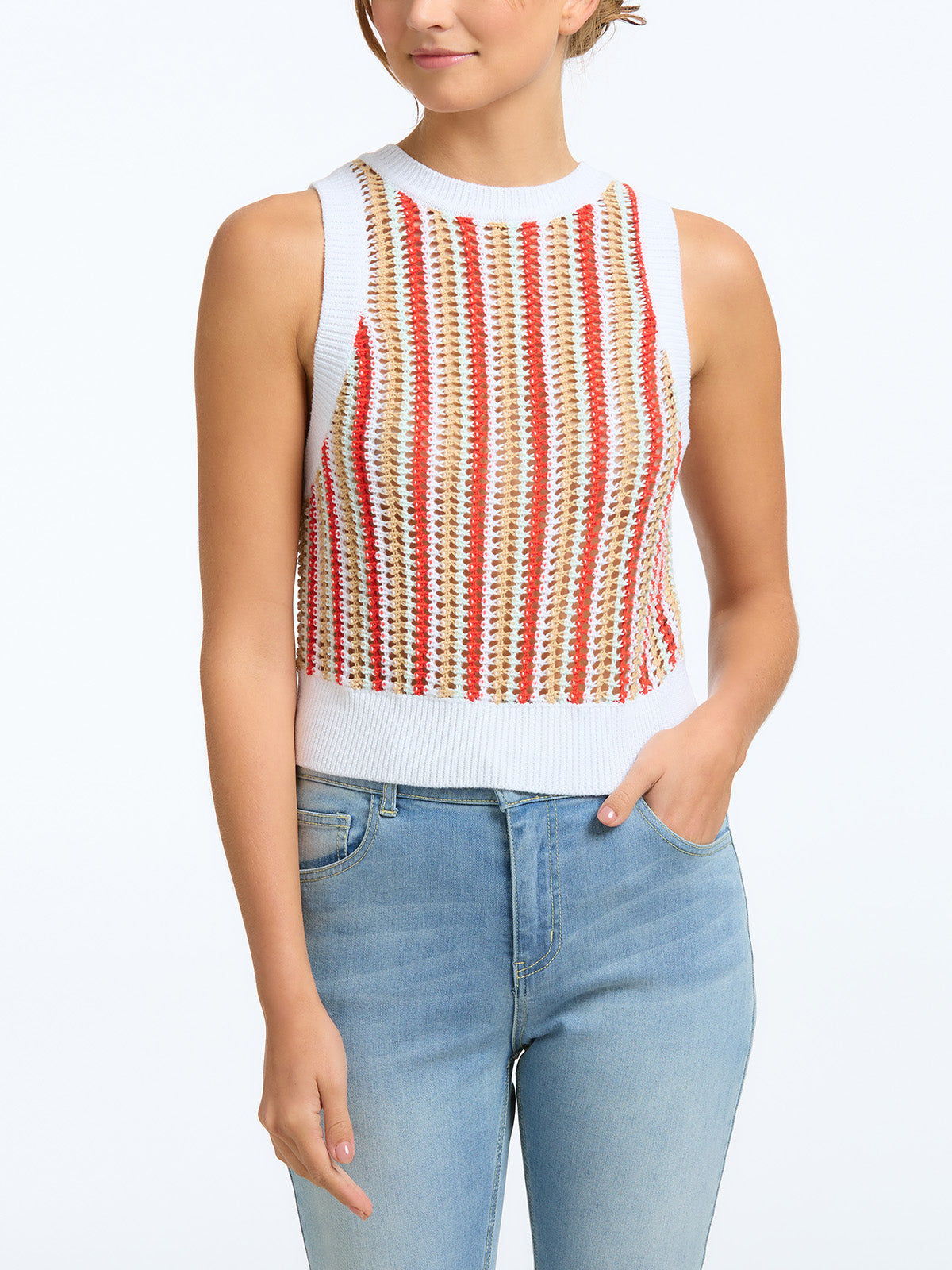 100% Cotton Stripe Crochet Tank